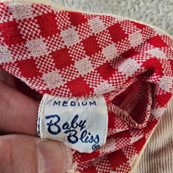 Baby Bliss Romper Size Medium Red Gingham Check Vintage Retro Summer 60s Unisex - Picture 9 of 14